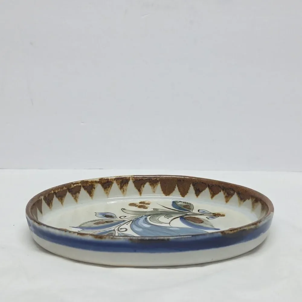Vintage Ken Edwards Mexican Pottery Oval Serving Dish Tray Floral 7.5 Inches